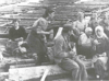 German men and women having lunch working in the forests of Siberia, Russia, 1948.